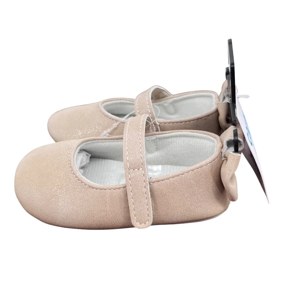 Carter's‎ Mary Jane Flats Girls 3-6M Champagne Shimmer Bow Heel Soft Sole Shoes